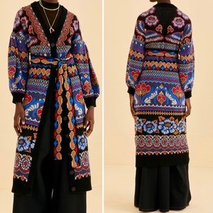 NEW FARM RIO ainika sparkle v-neckline maxi cardigan in multi black size medium